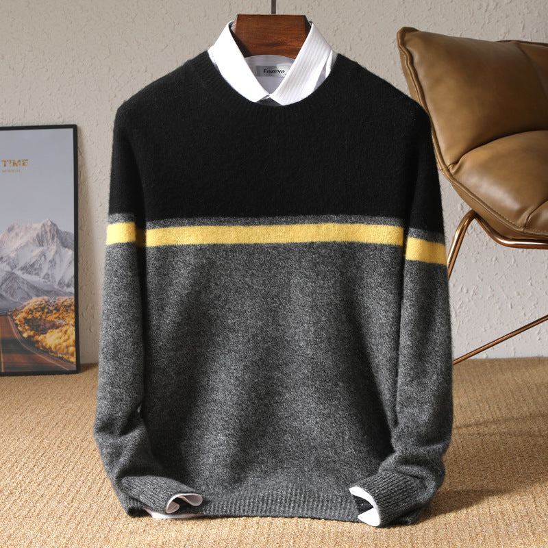 Men's Loose Knit Sweater with Round Neck Design
