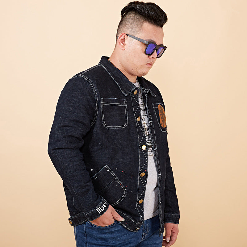 Plus Size Fashionable Men's Denim Jacket with Print