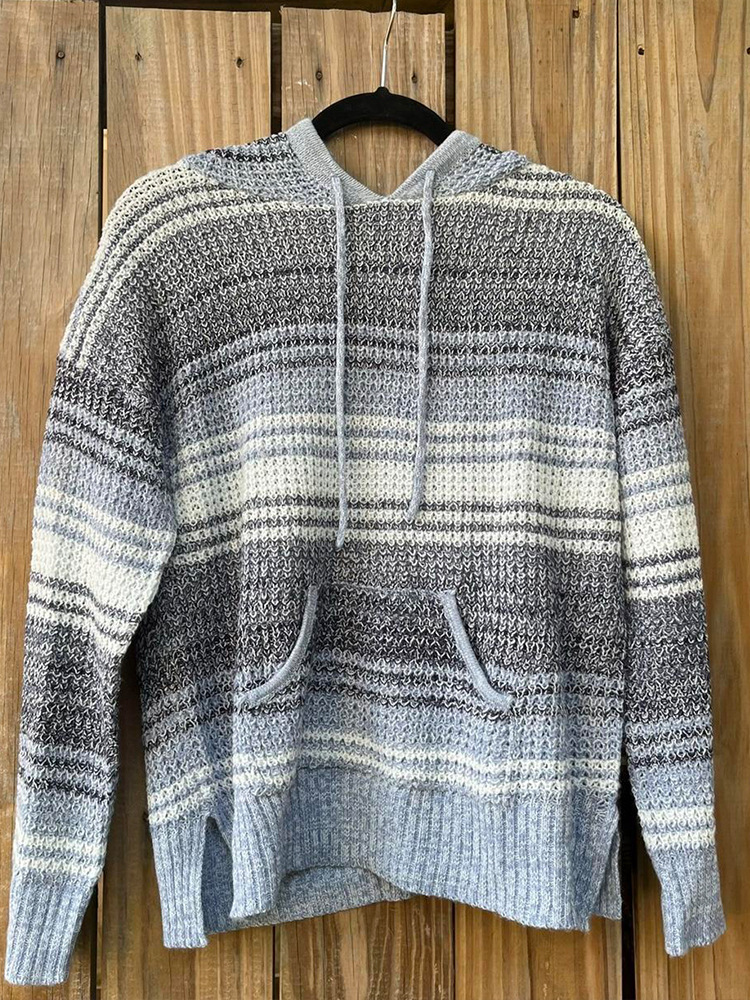Women's Hooded Stripe Casual Knitwear - European & American