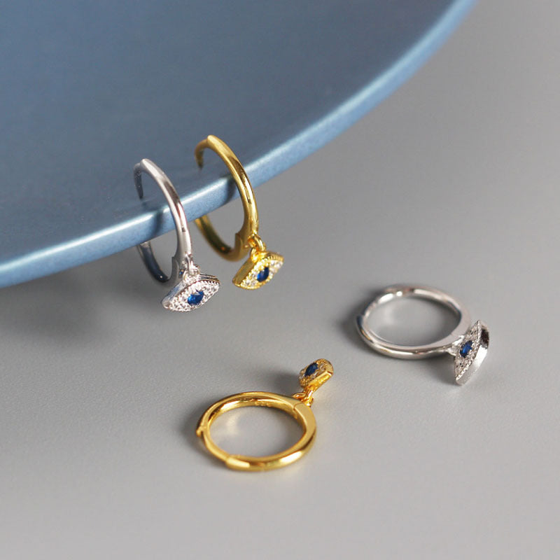 Vintage Blue Eye Demon Stud Earrings in Sterling Silver
