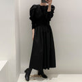Solid Color Puff Sleeve Long Dress for Women