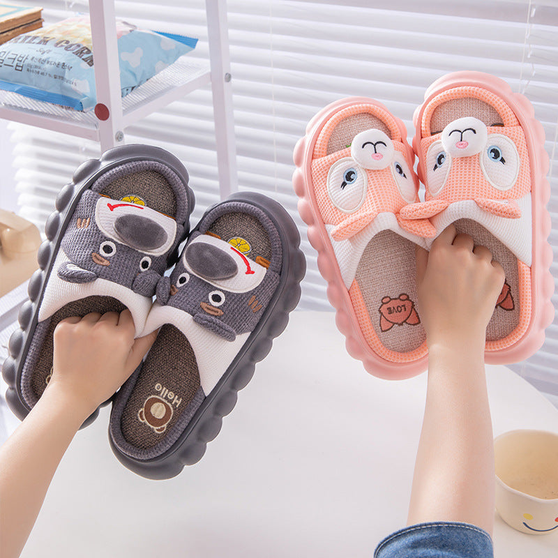 Cute Thick-Soled Cartoon Linen Slippers for Women