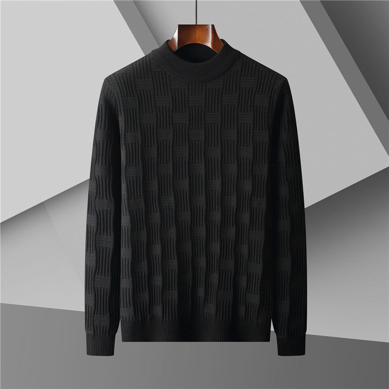 Men's Plus Size Jacquard Knitted Half Turtleneck Sweater
