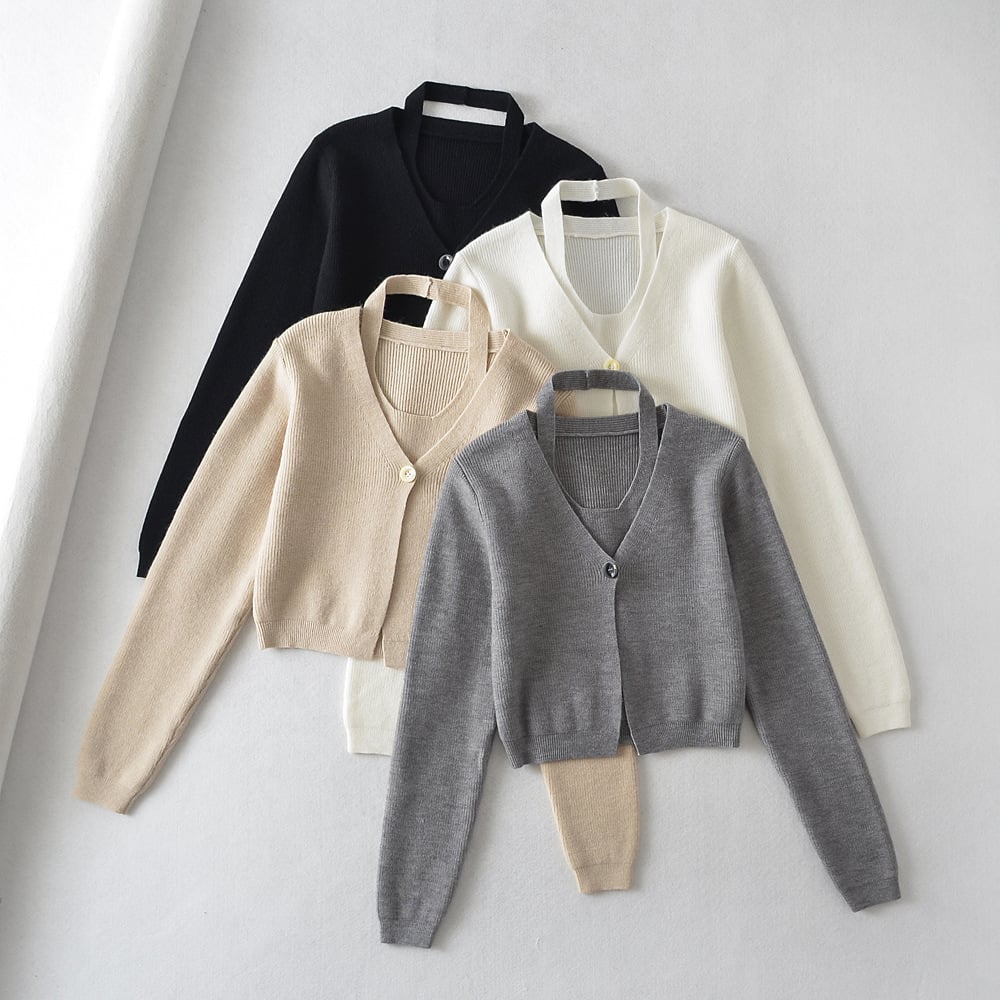 European & American Short Neck Knitting Vest Suit