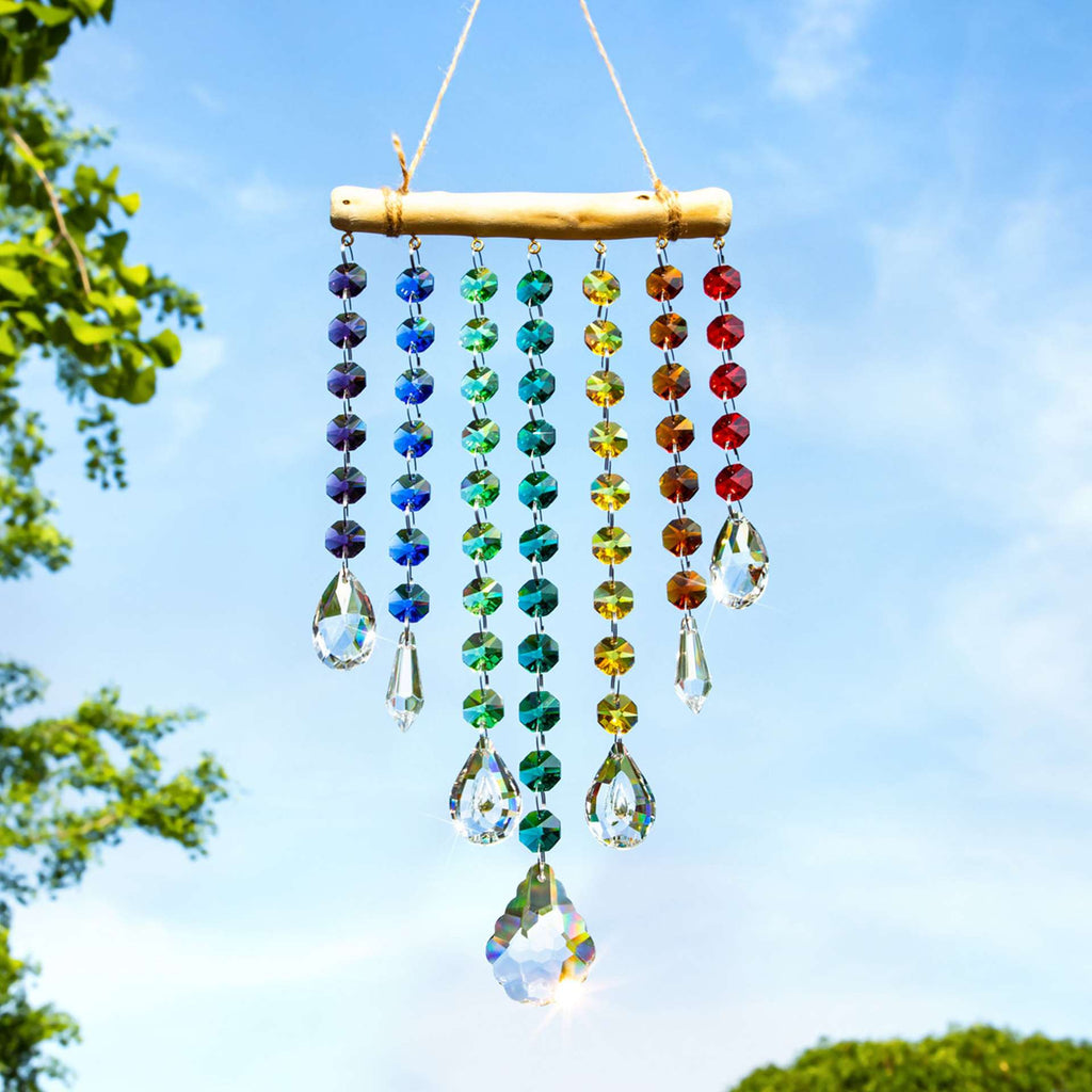 Dreamy Crystal Wind Chime with Irregular Wooden Sticks