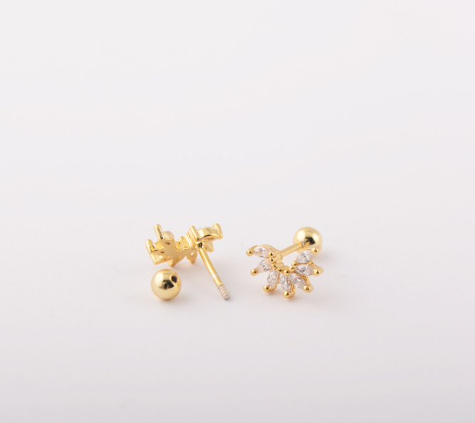 S925 Silver Simple Threaded Ear Studs with Rhinestones