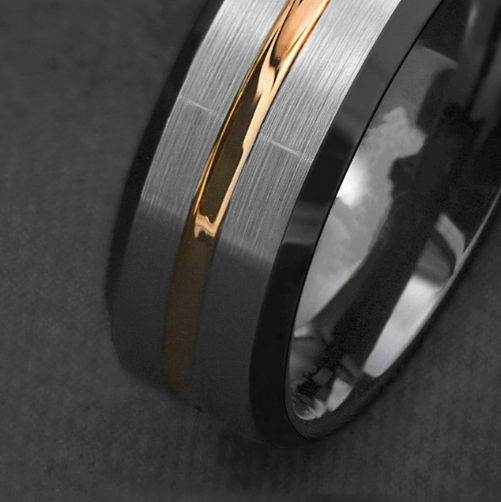 Stylish Titanium Steel Ring with Gold Stripe Design