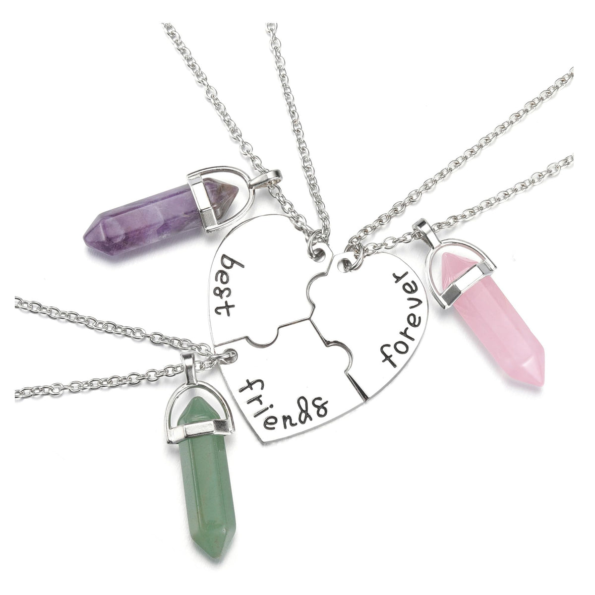 PESOENTH BFF Best Friend Necklace for 4- Healing Crystal Friendship Necklaces BFF Gifts Women Matching Heart Best Friends Forever and Ever Pendant Necklaces Jewelry for Birthday Christams