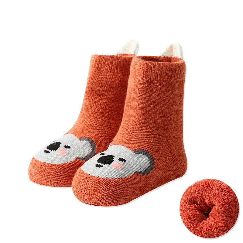 Cartoon Warm Terry Socks for Kids with Large Heel
