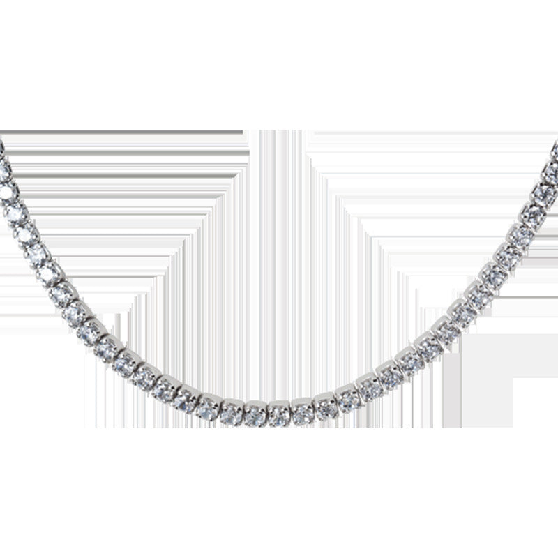 S925 Silver Choker Necklace with Diamond Accents D3397