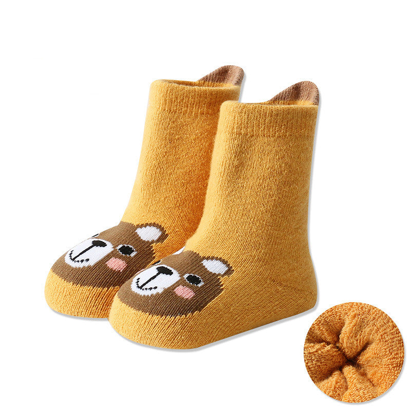 Cartoon Warm Terry Socks for Kids with Large Heel