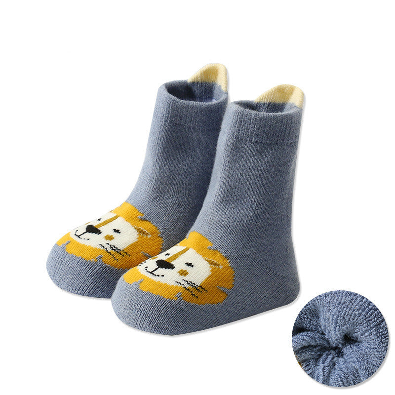 Cartoon Warm Terry Socks for Kids with Large Heel