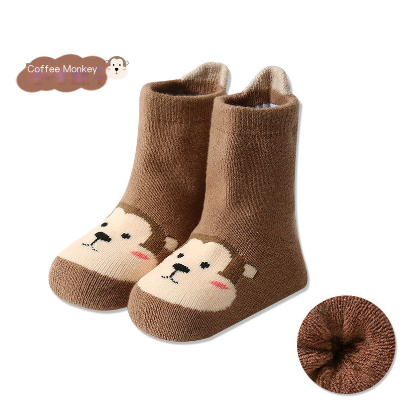 Cartoon Warm Terry Socks for Kids with Large Heel