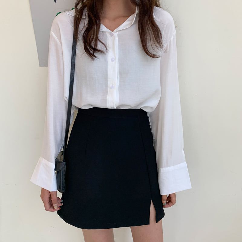 High-Waisted Split A-Line Skirt for Women (Black)