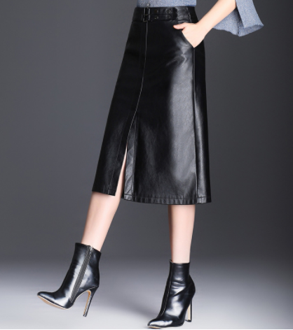 Women's Casual High-Waist Slim Leather Skirt