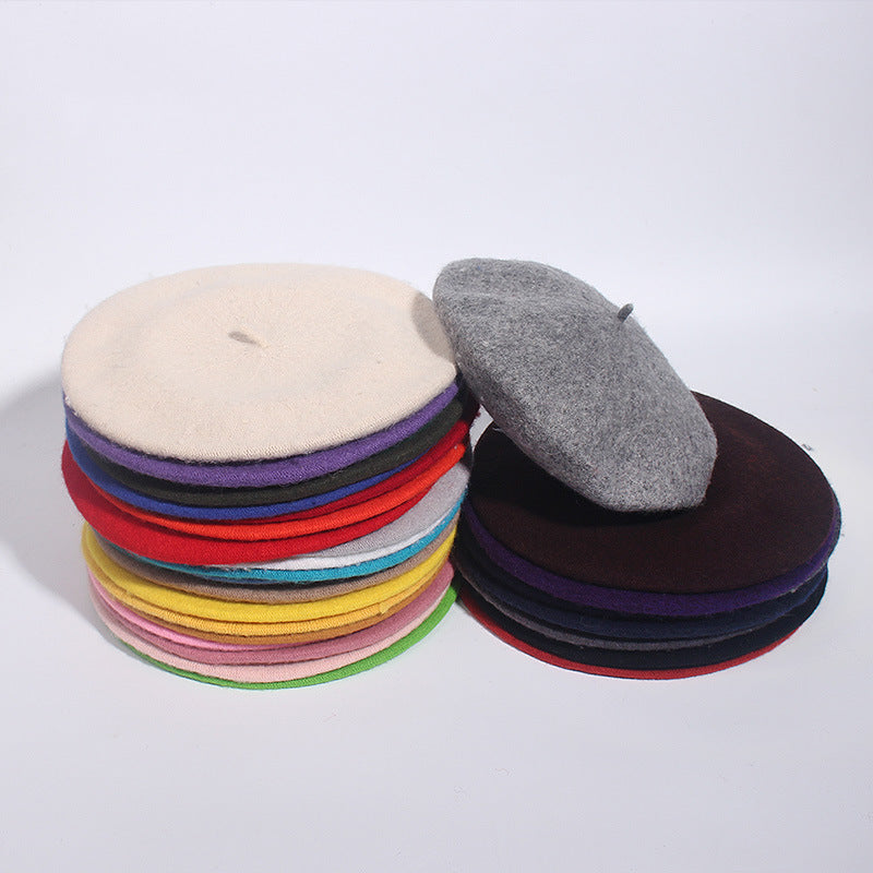 Vintage Wool Beret Hat for Women - Autumn Winter Style