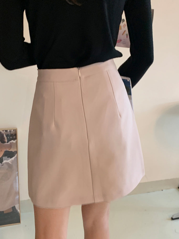 High-Waisted Split A-Line Skirt for Women (Black)