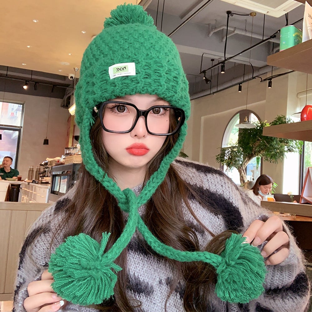 Cute Women's Knitted Hat with Fur Ball Accent
