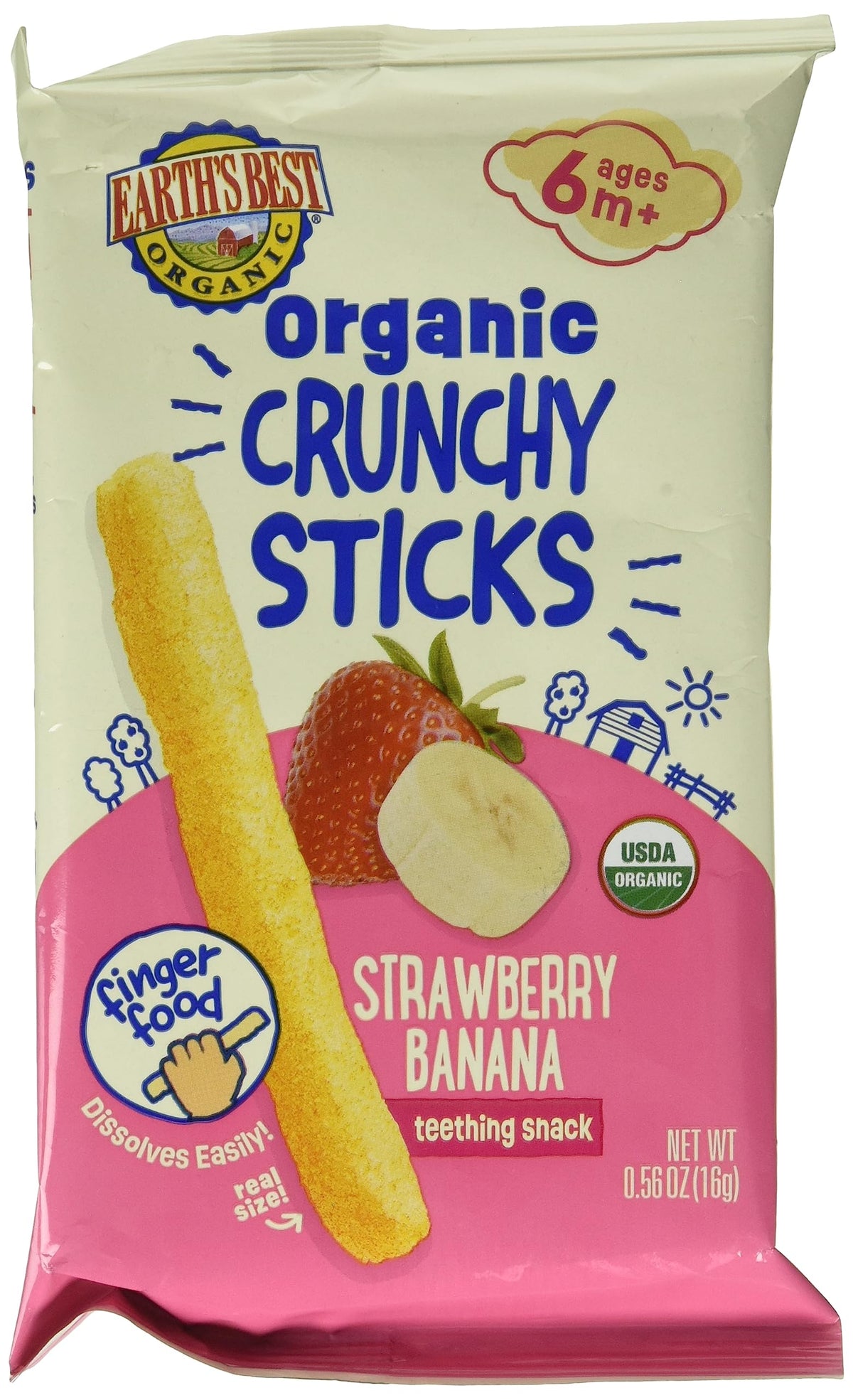 EARTHS BEST Organic Strawberry Banana Crunchy Sticks 0.56 OZ