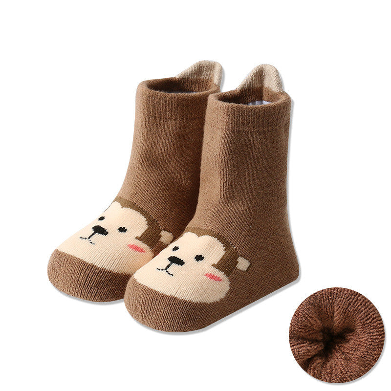 Cartoon Warm Terry Socks for Kids with Large Heel