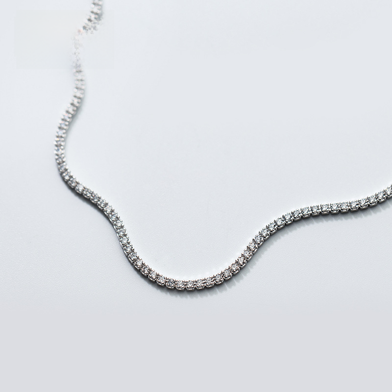 S925 Silver Choker Necklace with Diamond Accents D3397