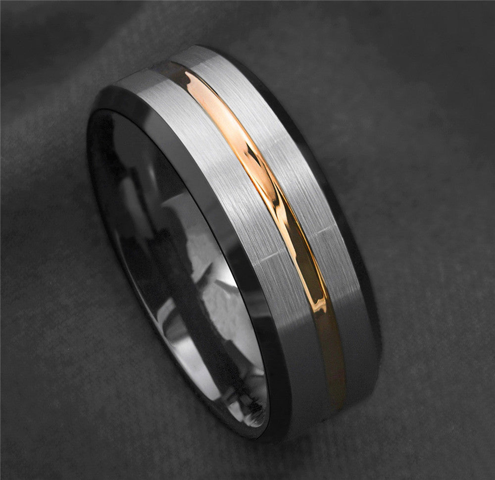 Stylish Titanium Steel Ring with Gold Stripe Design