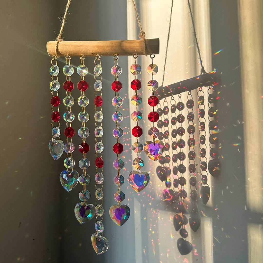 Dreamy Crystal Wind Chime with Irregular Wooden Sticks