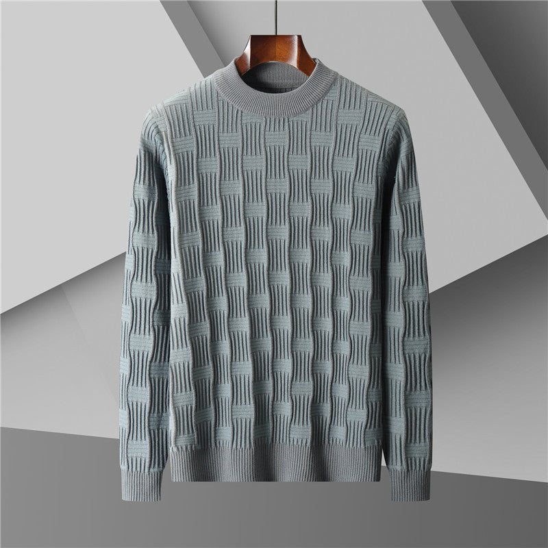 Men's Plus Size Jacquard Knitted Half Turtleneck Sweater