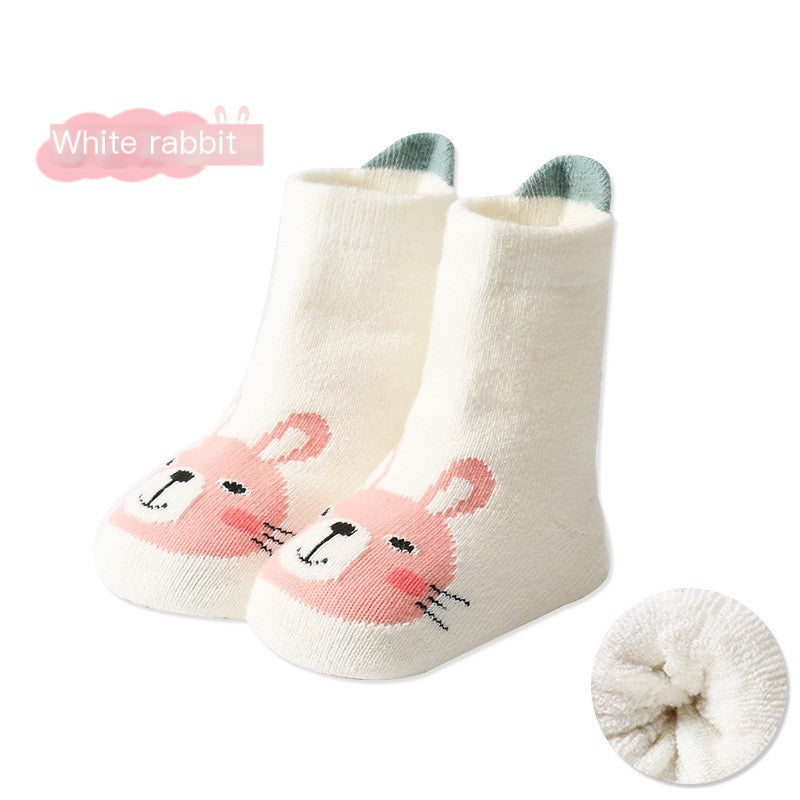 Cartoon Warm Terry Socks for Kids with Large Heel