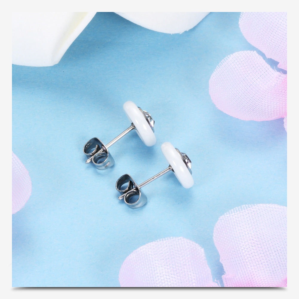 Titanium Steel Black and White Ceramic Stud Earrings