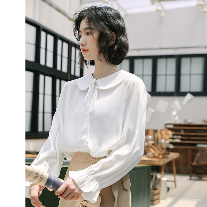 French Tie Bow Collar Shirt - Chic White Blouse