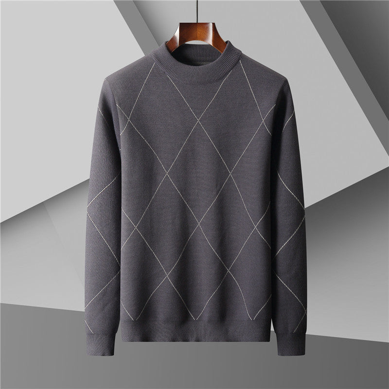 Men's Plus Size Jacquard Knitted Half Turtleneck Sweater
